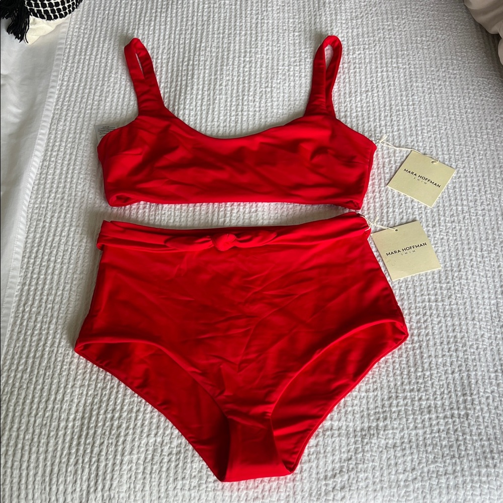 Mara Hoffman Red High-Waist Bikini Set